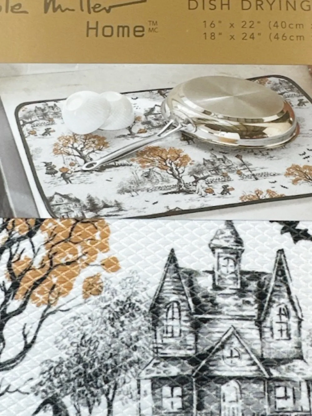 NEW Nicole Miller HALLOWEEN HAUNTED HOUSE Dish Drying Mat - 2 Pack 🎃🏚️🎃